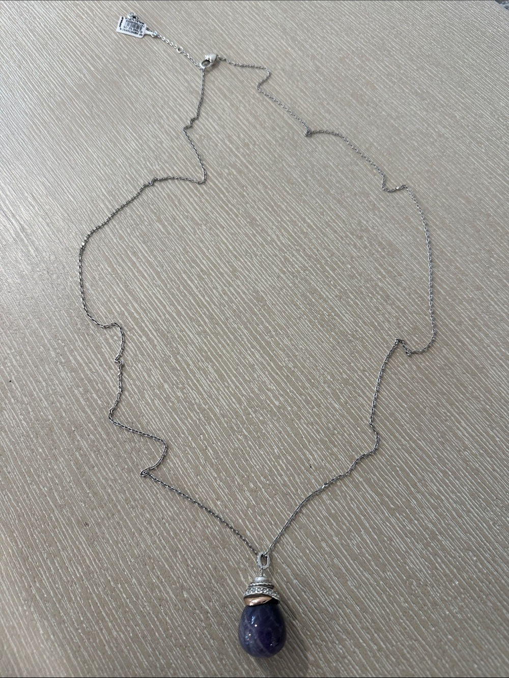 Sterling Silver Necklace with Amethyst Stone Teardrop Pendant